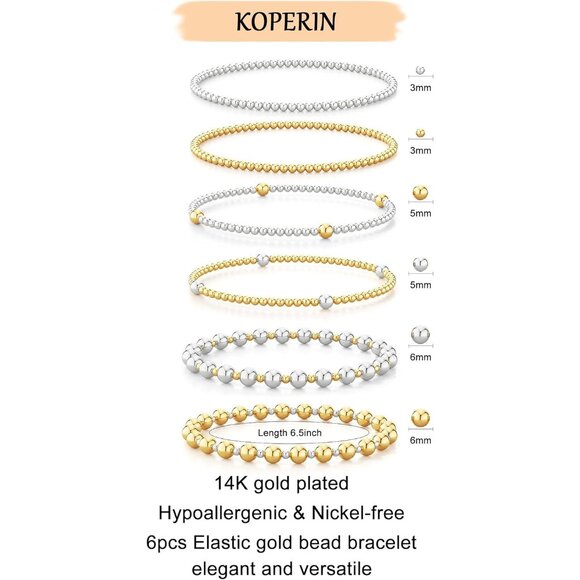 Women's Layered Elastic Stretch Beaded Bracelets Bracelet Set Size of 6.5inch - Picture 5 of 9